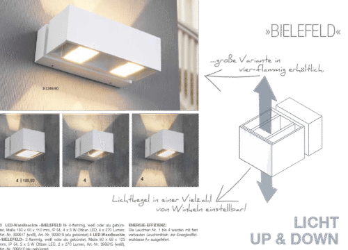 3 LED-Wandleuchte BIELEFELD II: 4-flammig, weiß oder alu gebürstet, Maße 180 x 60 x 110 mm<br>
4 LED-Wandleuchte BIELEFELD 2-flammig, weiß oder alu gebürstet, Maße 80 x 68 x 123 mm<br>
Haben Sie Fragen dazu? <a href="mailto:office@lelylight.at">office@lelylight.at</a> 3 LED-Wandleuchte BIELEFELD II: 4-flammig, weiß oder alu gebürstet, Maße 180 x 60 x 110 mm 4 LED-Wandleuchte BIELEFELD 2-flammig, weiß oder alu gebürstet, Maße 80 x 68 x 123 mm